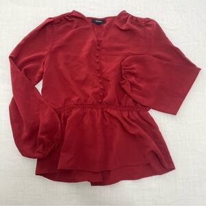 Alfani Red Long Sleeve Peplum Blouse